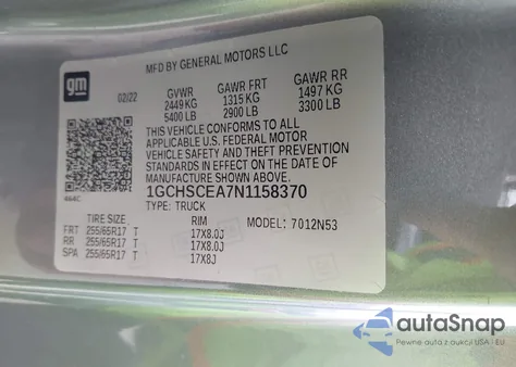 2022 Chevrolet Colorado 2Wd Long Box Lt from USA, damaged, VIN 1GCHSCEA7N1158370